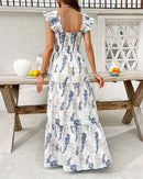 Printed Square Neck Slim-Fit Dress