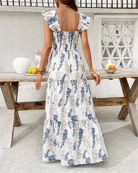 Printed Square Neck Slim-Fit Dress