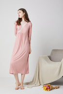 V-Neck Long Sleeve Nightgown Dress