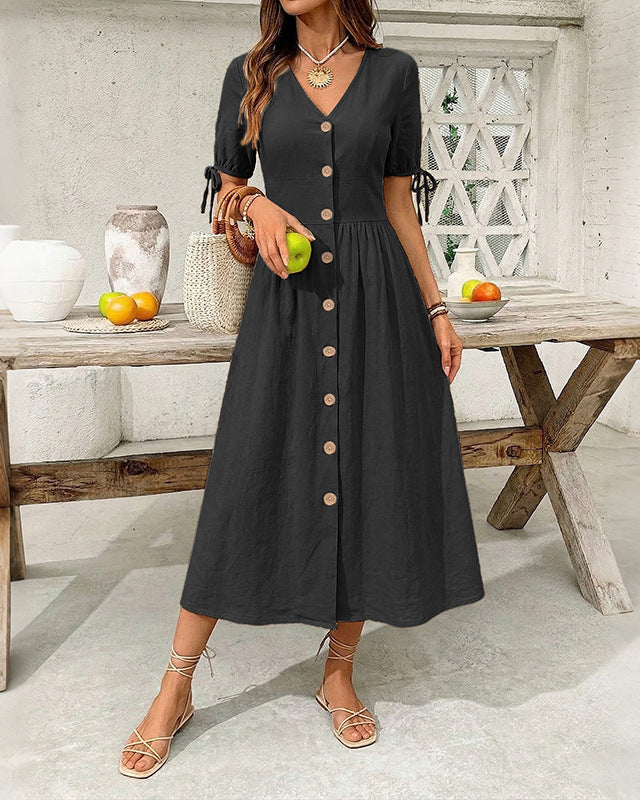 Casual Short-Sleeved V-Neck Dress