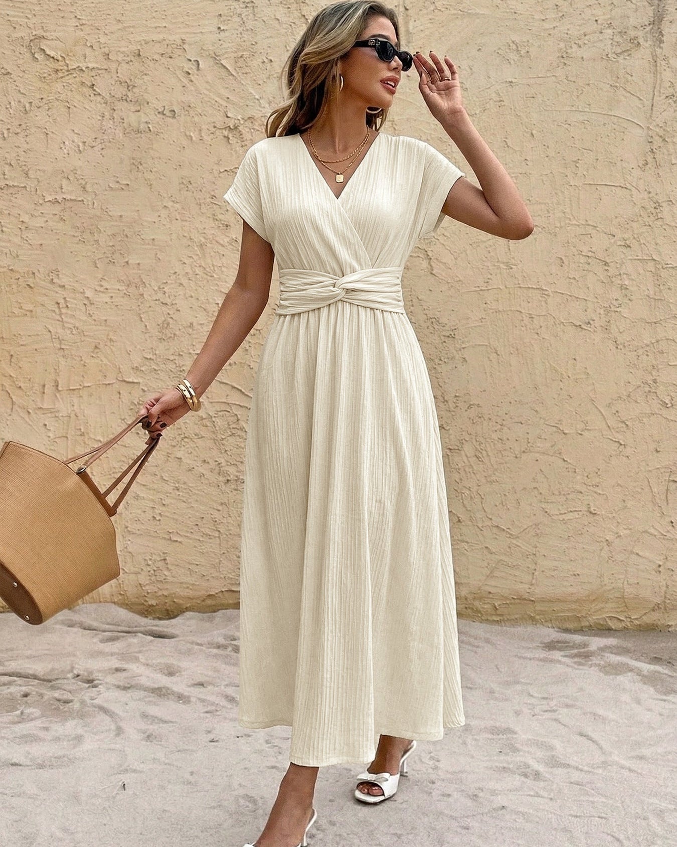 V-Neck High-Waisted Elegant Dress