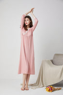 V-Neck Long Sleeve Nightgown Dress