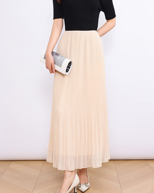 High-Waisted Comfortable Pleated Midi Skirt