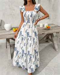 Printed Square Neck Slim-Fit Dress