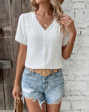 Simple Lace-Trimmed V-Neck Shirt