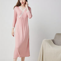 V-Neck Long Sleeve Nightgown Dress