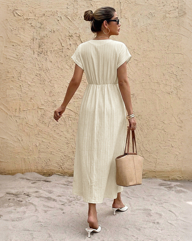 V-Neck High-Waisted Elegant Dress