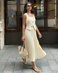 Fashionable Solid Color Sleeveless Dress Set