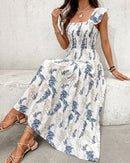 Printed Square Neck Slim-Fit Dress