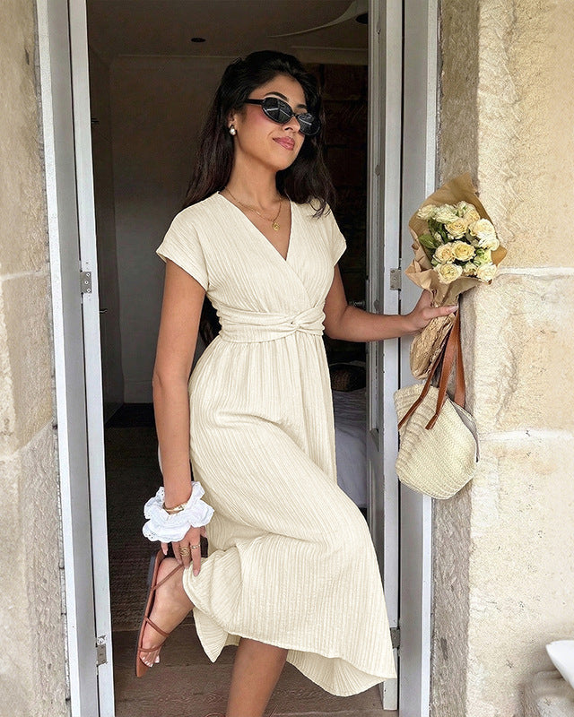 V-Neck High-Waisted Elegant Dress