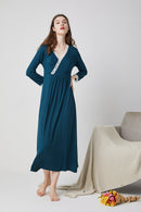 V-Neck Long Sleeve Nightgown Dress