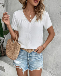 Simple Lace-Trimmed V-Neck Shirt