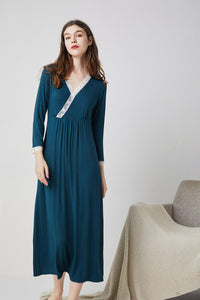 V-Neck Long Sleeve Nightgown Dress