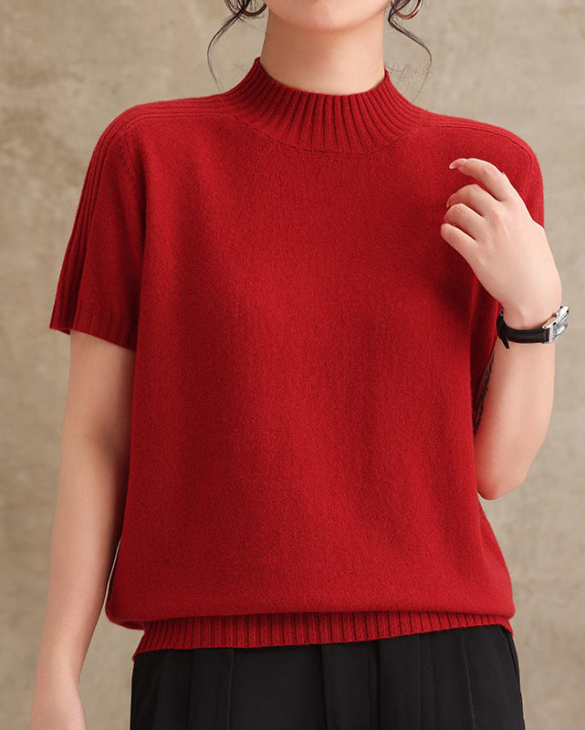 Fashionable Loose Short-Sleeved Knitwear