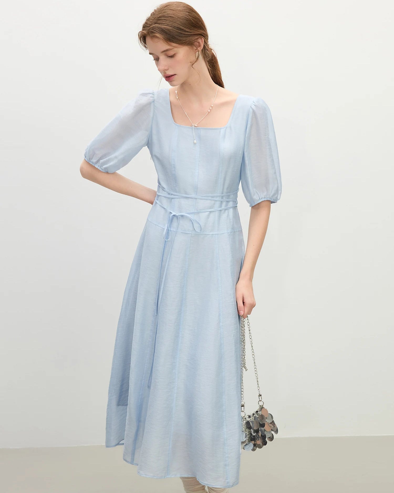 Puff Sleeve Square Neck French Style Dress