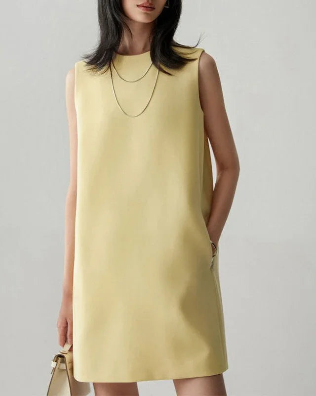 Round-Neck Sleeveless Satin Straight-Cut Dress