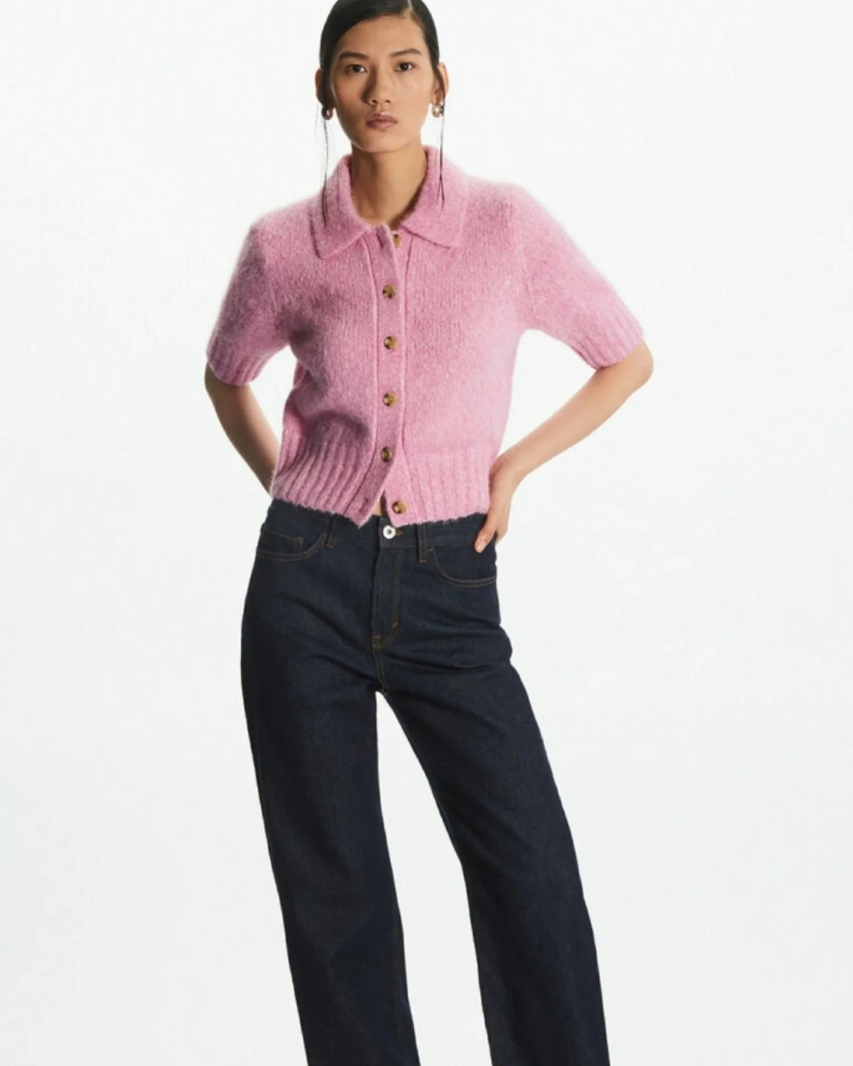 Casual Wool Blend Short-Sleeved Cardigan Sweater