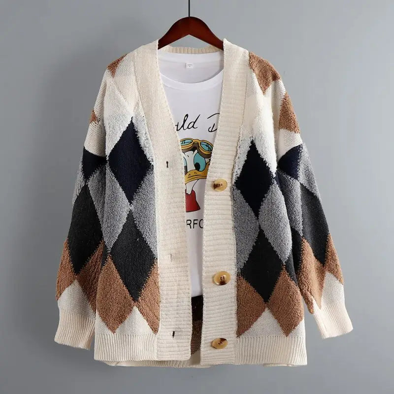 Fleece Patchwork Vintage V-Neck Short Cardigan