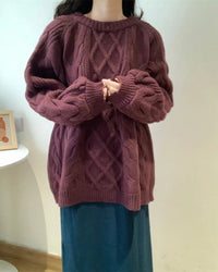 Diamond-Patterned Mid-Length Oversized Sweater