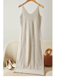 V-Neck Spaghetti Strap Long Knitted Dress