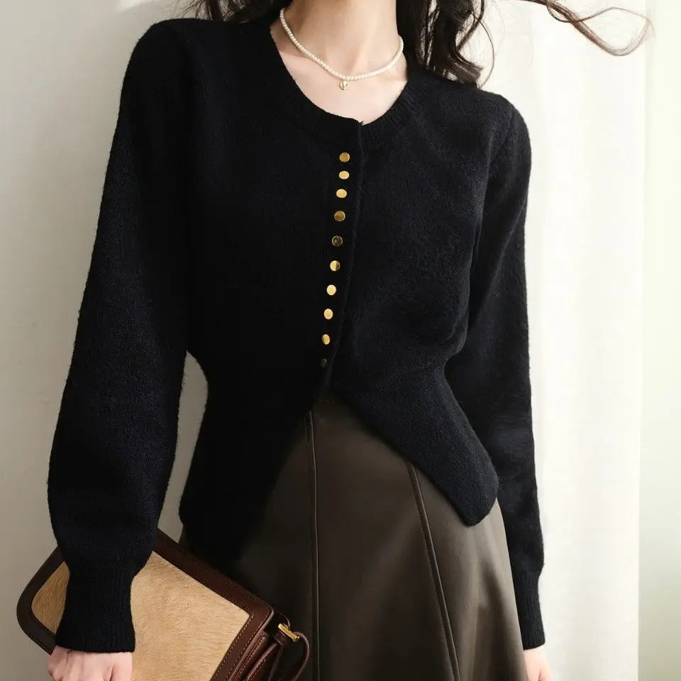 Round-Neck Short Knitted Cardigan