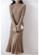 Ribbed Knitted 100% Wool Sweater Dress