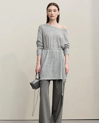 Stylish Round Neck Off-Shoulder Tie Sweater