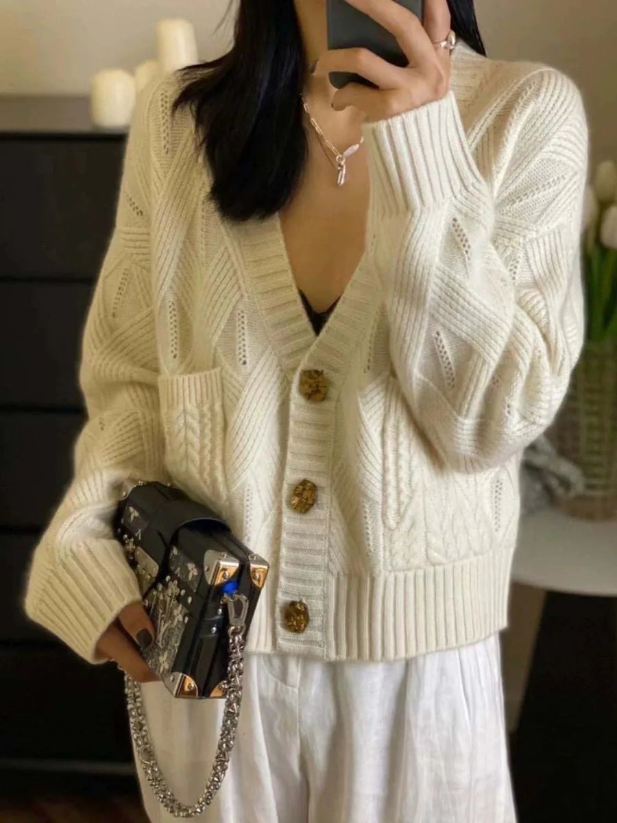 V-Neck Cashmere Knitted Cardigan