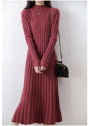 Ribbed Knitted 100% Wool Sweater Dress