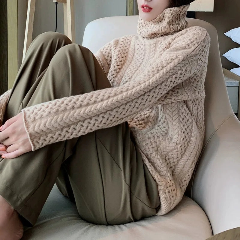 Cable Knit Turtleneck Cashmere Sweater