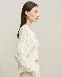 Casual Drop-Shoulder Sleeve Openwork Knit Sweater