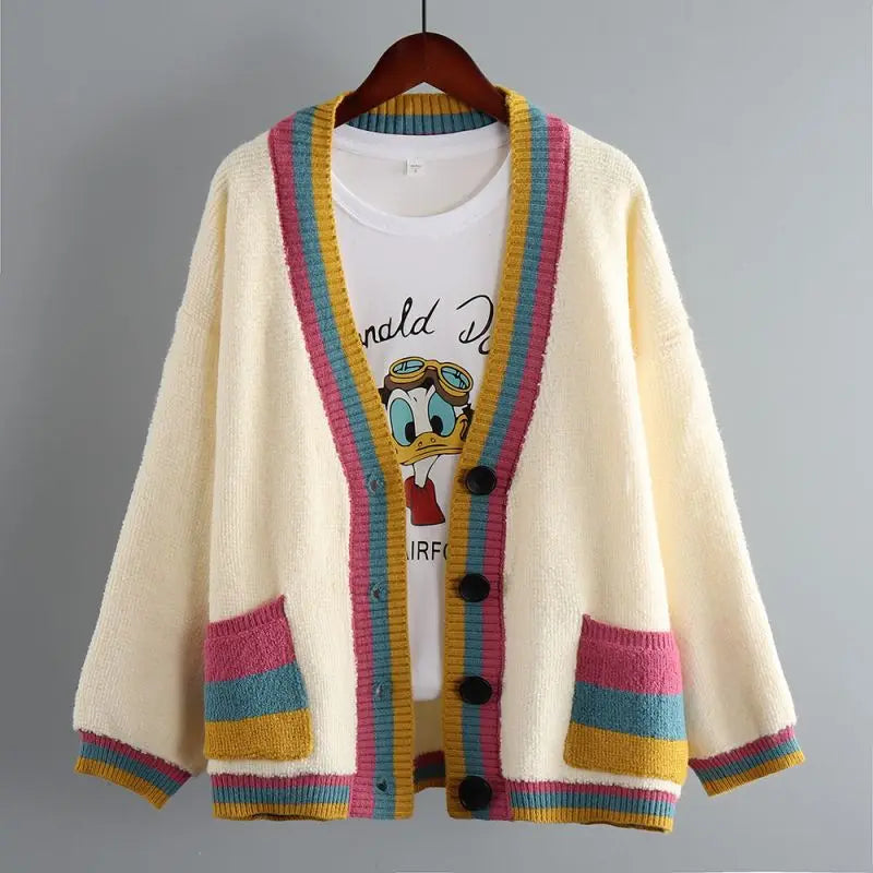 Colorful V-Neck Knitted Short Cardigan