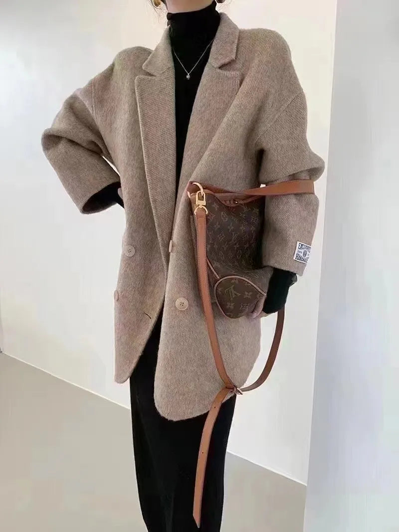 Double Breasted Oversized Short Wool Coat