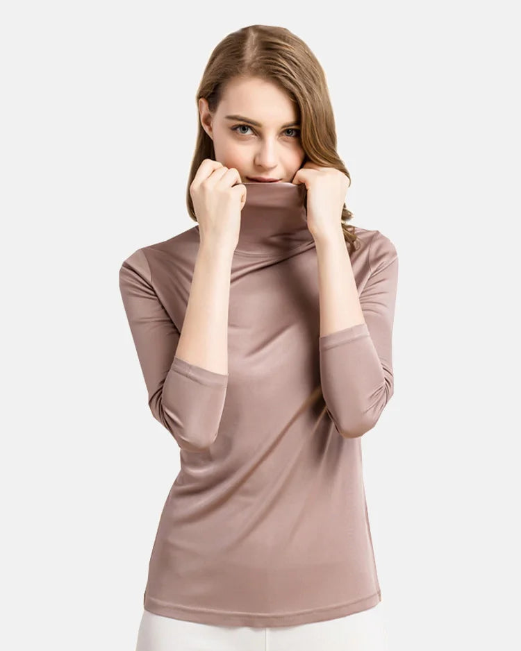 Solid-Color High-Neck Long-Sleeve Pullover
