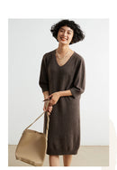 100% Cashmere Half Sleeve Sweater Dress