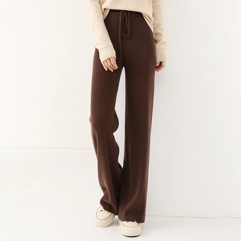 100% Wool Knitted Straight Leg Pants