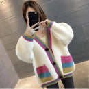 Colorful V-Neck Knitted Short Cardigan