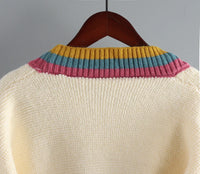 Colorful V-Neck Knitted Short Cardigan