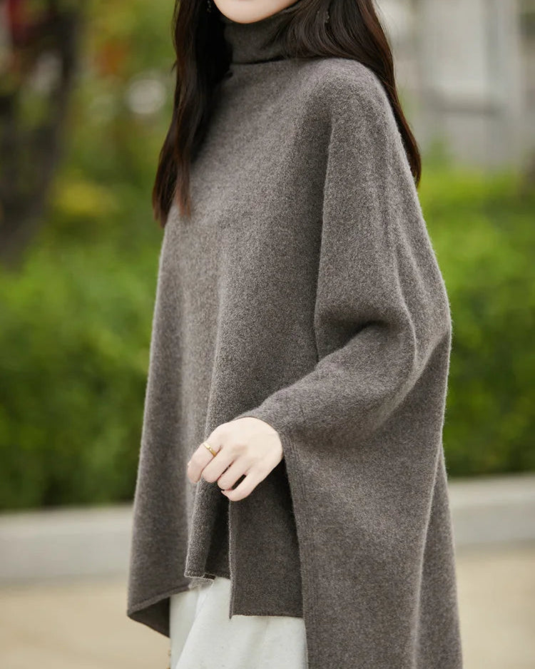 Wool Shawl-Style Mid-Length Sleeveless Pullover