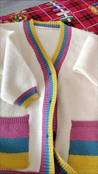 Colorful V-Neck Knitted Short Cardigan