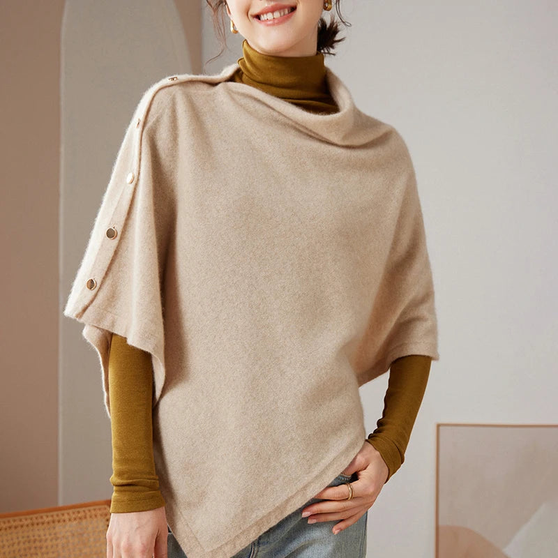 Solid 100% Cashmere Poncho Scarf