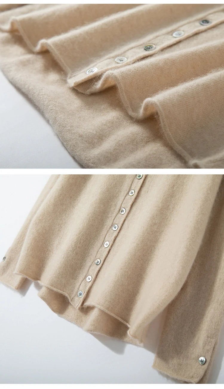 100% Cashmere Knitted Hooded Cardigan