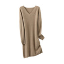 V-Neck 100% Merino Wool Knitted Dress GentleHerd