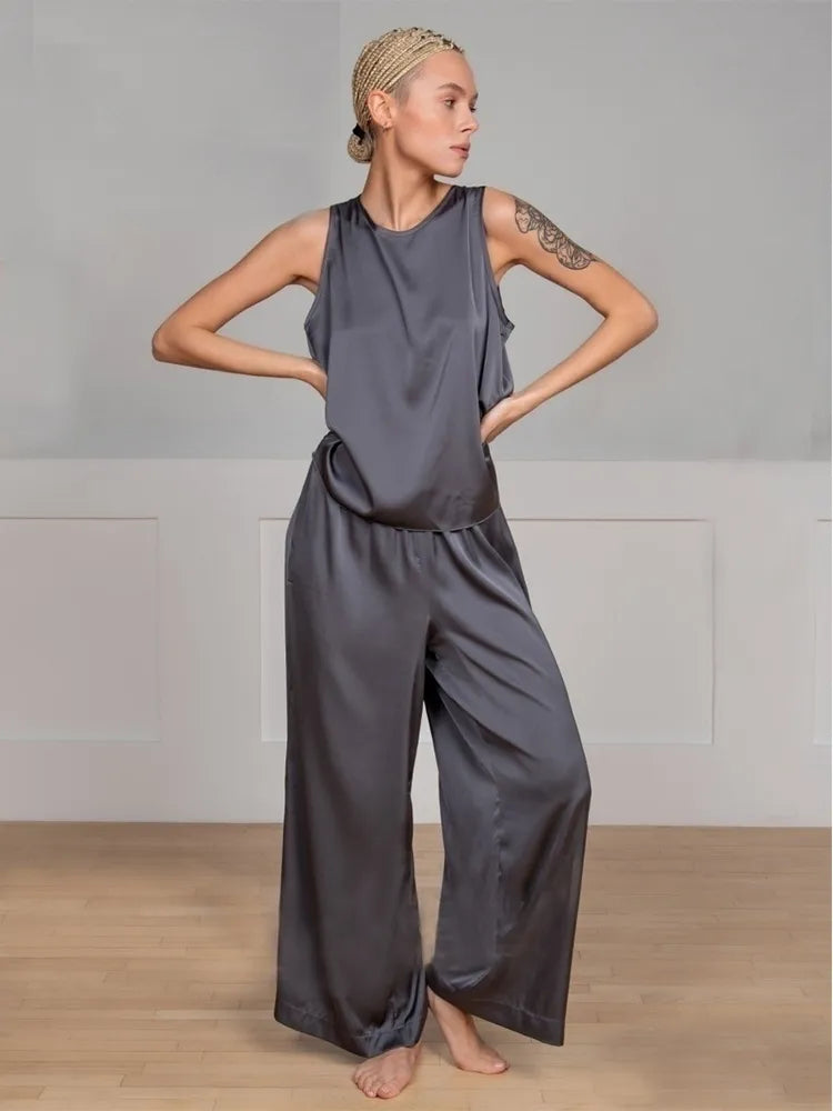 Sleeveless Crossed Back Vest & Loose Trousers Pajama Set