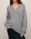 Loose-Fitting Wool Knit V-Neck Sweater