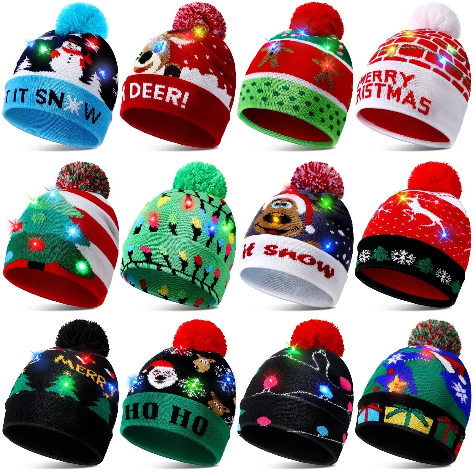 Creative Flashing Led Light Knitted Christmas Hat