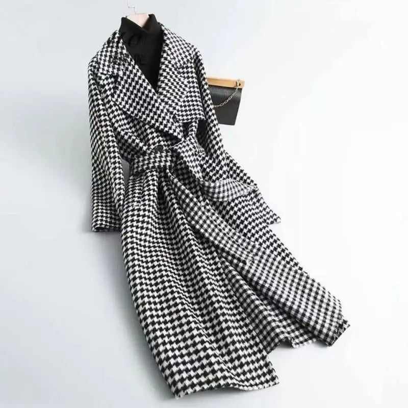 Plaid Vintage Long Sleeve Lace Up Coat