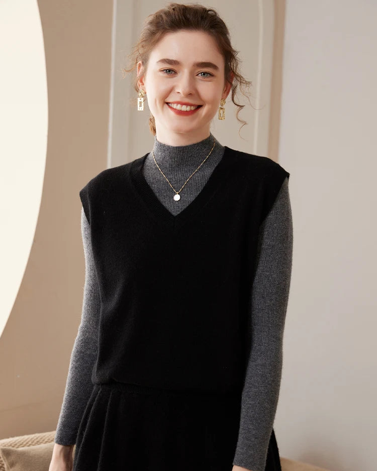 Simple Cashmere V-Neck Sleeveless Vest
