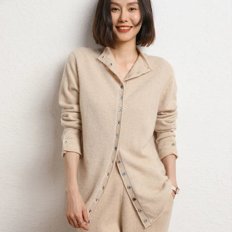 Cashmere Knitted Causal Stand-up Collar Cardigan