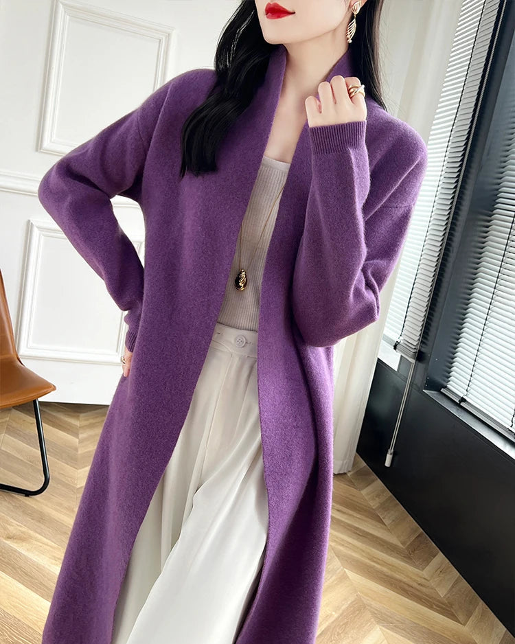 Loose-Fitting Long Wool Cardigan Sweater
